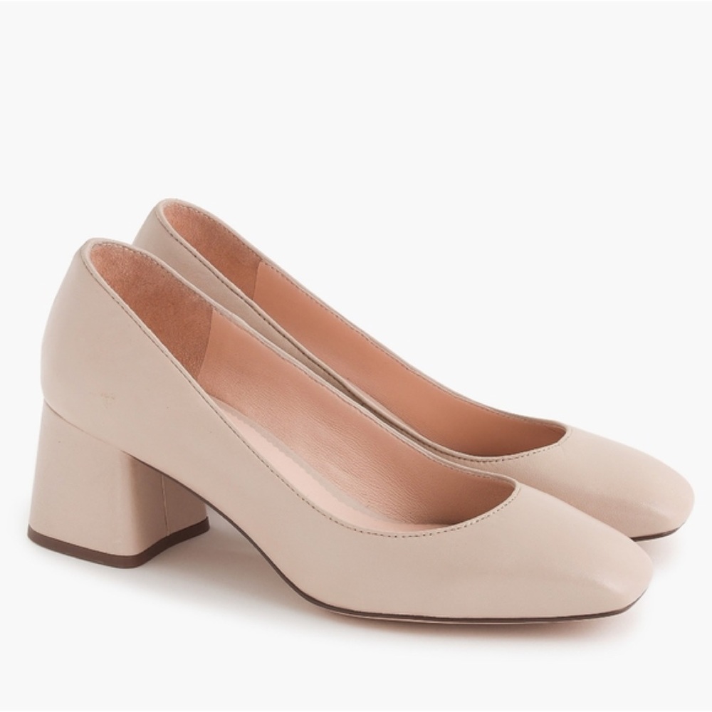 J. Crew Ballet Pink Square Toe Stacked Heel